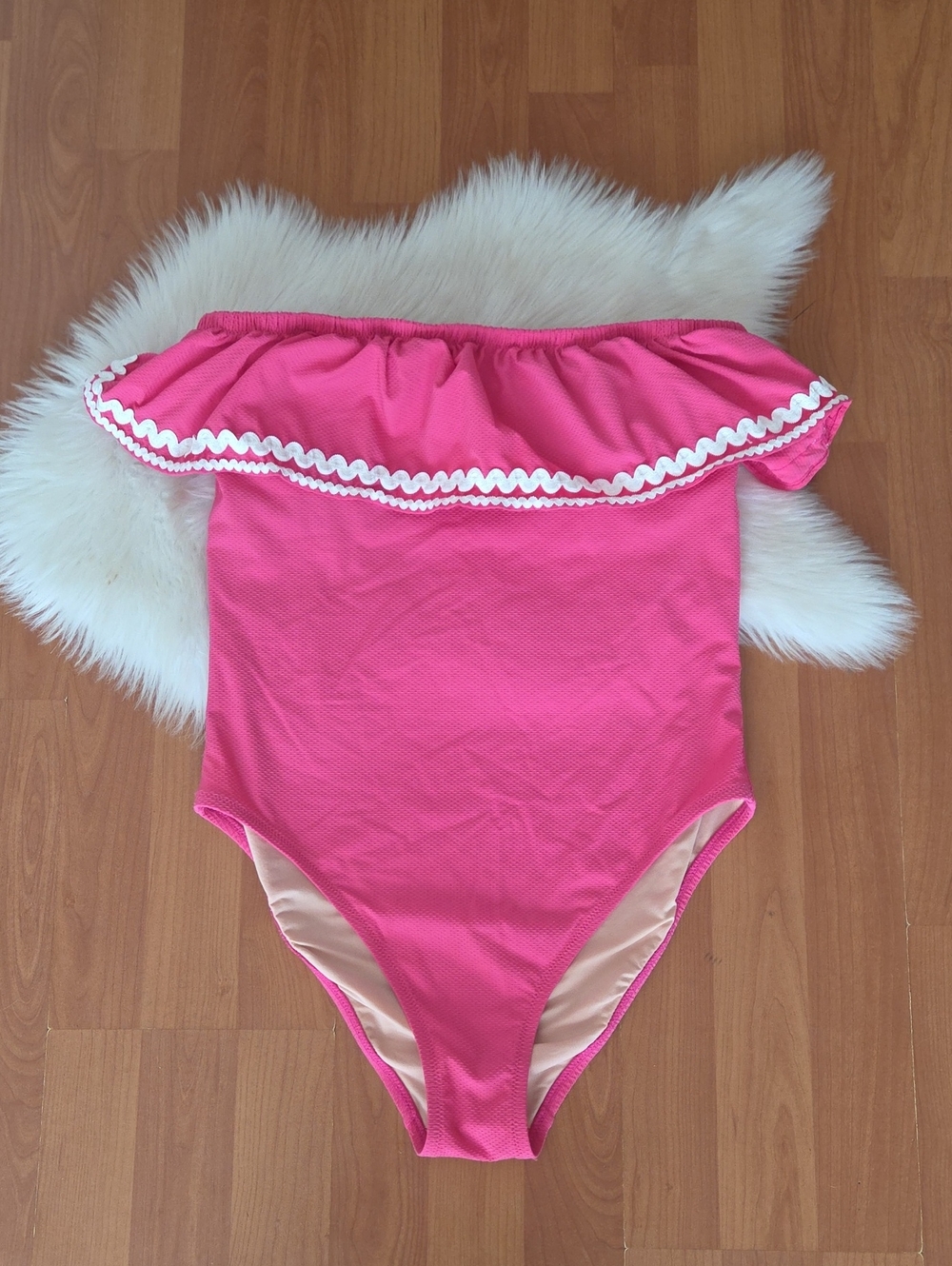 NWOT J. Crew Pink Ruffle Strapless Swim Suit Sz 8